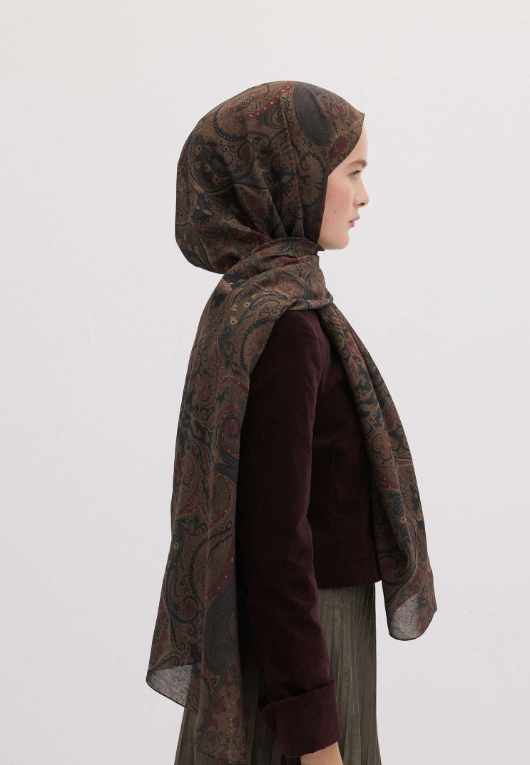 Etnic Paisley Pattern Hijab Dark Brown