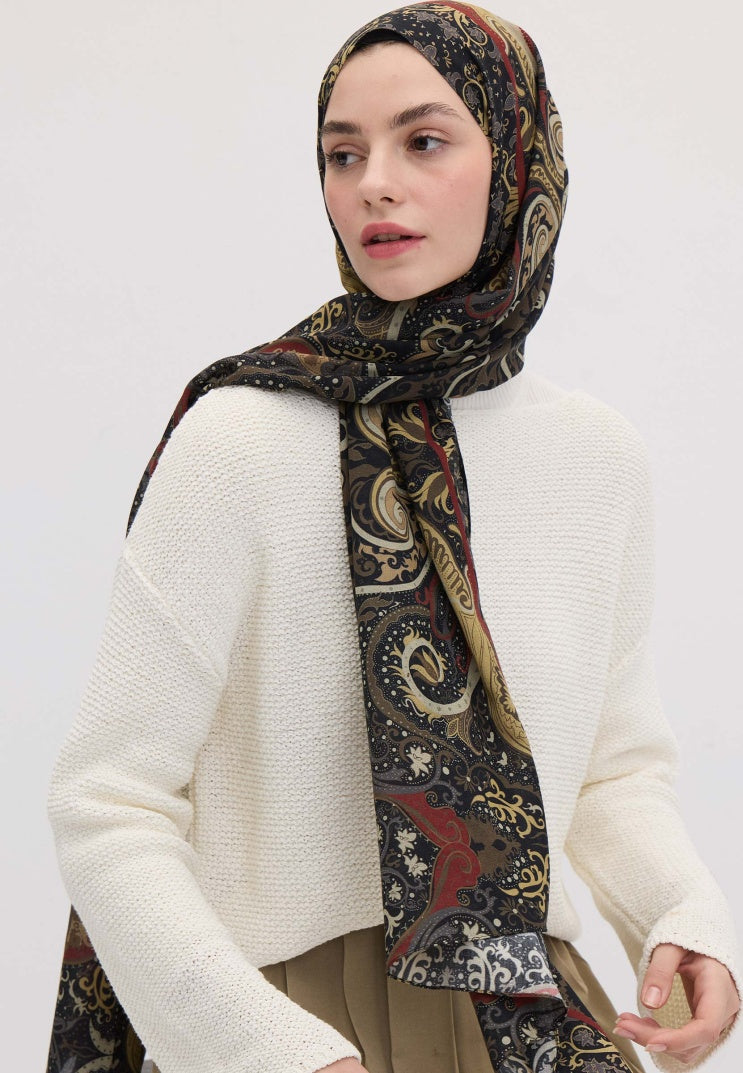 Etnic Paisley Pattern Hijab Black