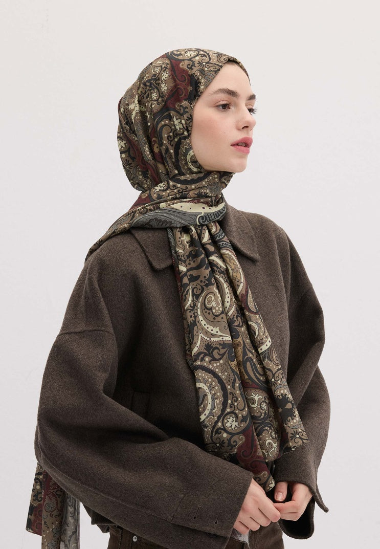 Etnic Paisley Pattern Hijab Dusty Brown