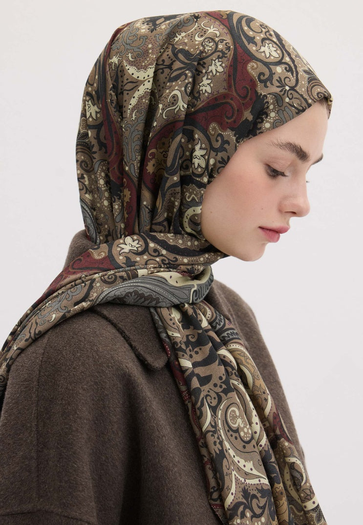 Etnic Paisley Pattern Hijab Dusty Brown