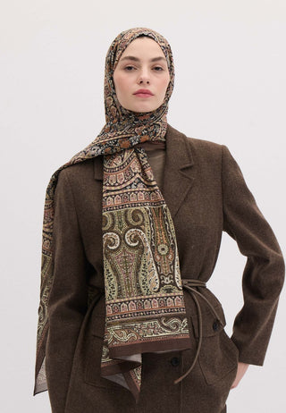 Nordic Paisley Patterned Hijab Brown