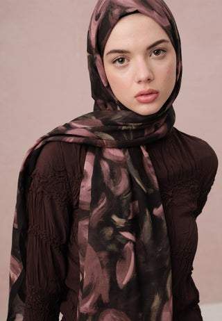 Rosaly Pattern Voile Hijab Dusty Rose