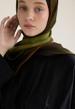 Color Brush Patterned Rami Hijab Khaki