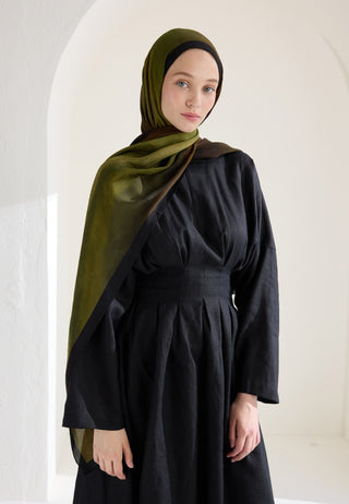 Color Brush Patterned Rami Hijab Khaki