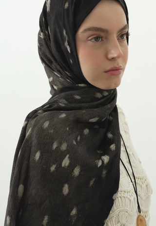 Fawn Pattern Cotton Viscose Hijab Black