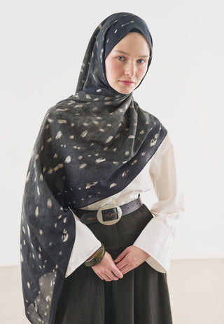 Fawn Pattern Cotton Viscose Hijab Black