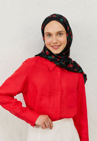 Cherry Pattern Rami Hijab Black