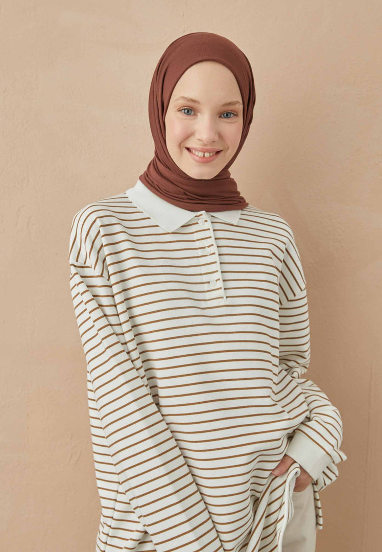Jersey Hijab Red Brown