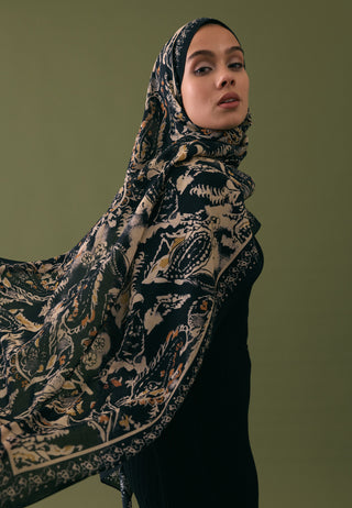 FLORAL PAISLEY DESEN ŞAL SİYAH