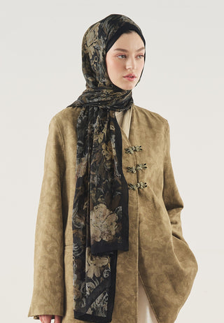 Floral Legacy Soft Viscose Hijab Black