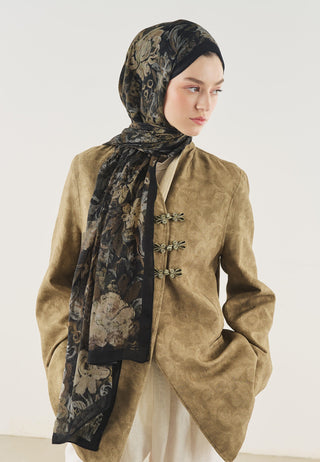 Floral Legacy Soft Viscose Hijab Black