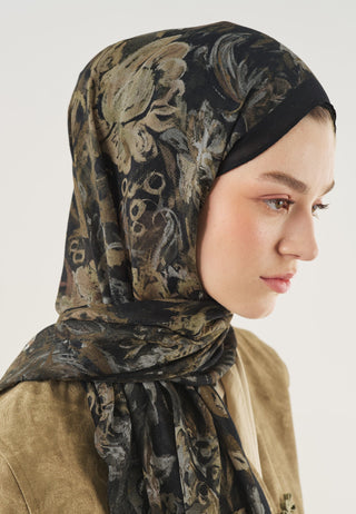 Floral Legacy Soft Viscose Hijab Black