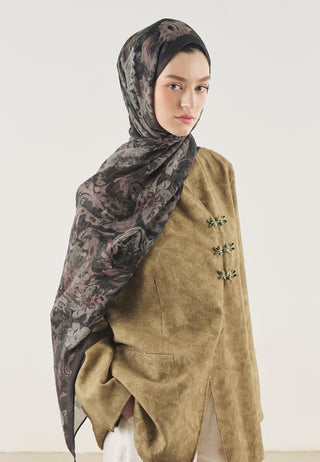 Floral Legacy Soft Viscose Hijab Anthracite