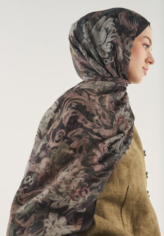 Floral Legacy Soft Viscose Hijab Anthracite