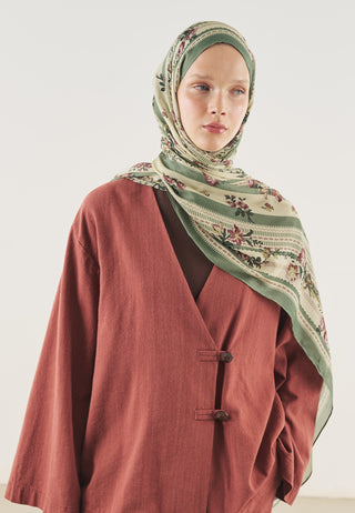 Floral Touch Soft Viscose Hijab Pine Green