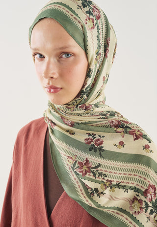 Floral Touch Soft Viscose Hijab Pine Green