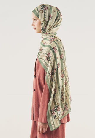 Floral Touch Soft Viscose Hijab Pine Green