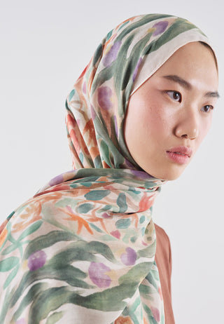 Floral Whimsy Rami Viscose Hijab Red
