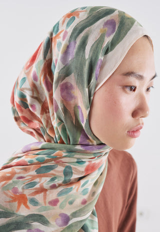Floral Whimsy Rami Viscose Hijab Red