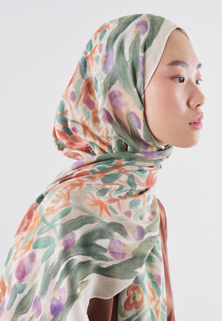 Floral Whimsy Rami Viscose Hijab Red