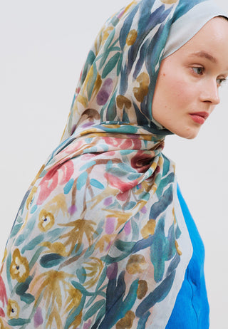Floral Whimsy Rami Viscose Hijab Soft Blue