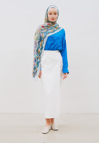 Floral Whimsy Rami Viscose Hijab Soft Blue