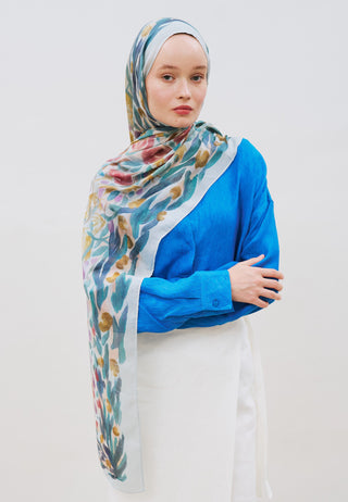 Floral Whimsy Rami Viscose Hijab Soft Blue