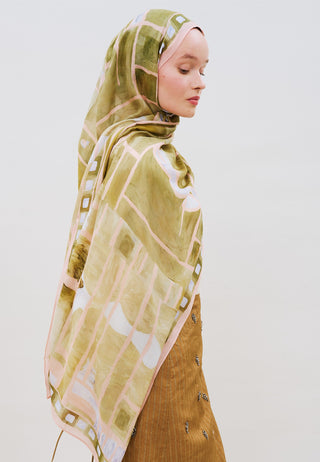 Abstract Blocks Rami Viscose Hijab Khaki