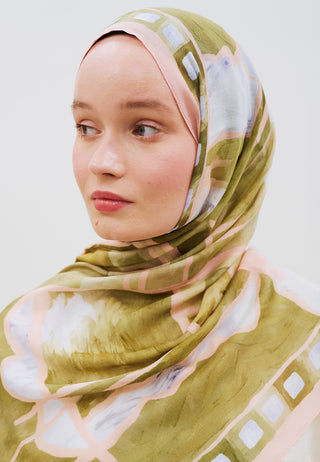 Abstract Blocks Rami Viscose Hijab Khaki