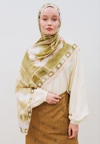 Abstract Blocks Rami Viscose Hijab Khaki