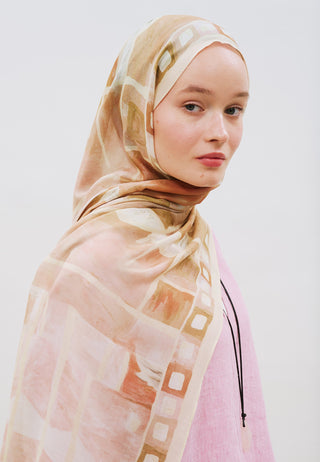 Abstract Blocks Rami Viscose Hijab Beige