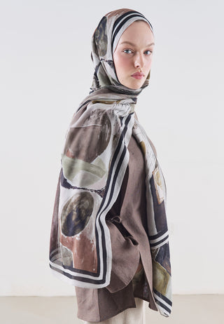 Abstract Brush Rami Viscose Hijab Black