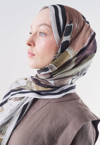 Abstract Brush Rami Viscose Hijab Black