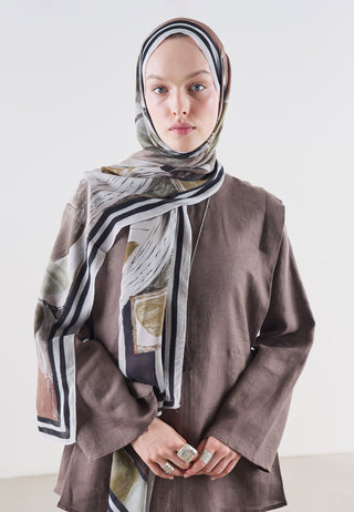 Abstract Brush Rami Viscose Hijab Black