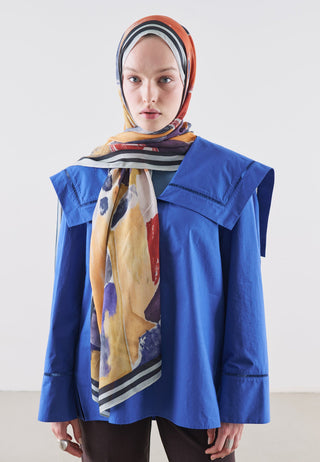 Abstract Brush Rami Viscose Hijab Navy Blue