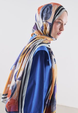 Abstract Brush Rami Viscose Hijab Navy Blue