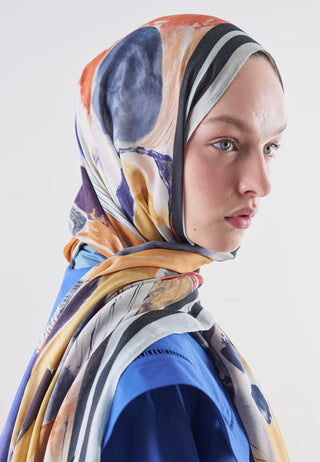 Abstract Brush Rami Viscose Hijab Navy Blue