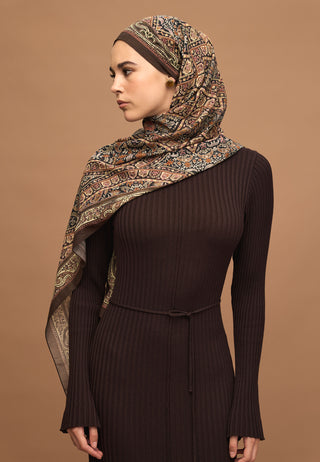 NORDIC PAISLEY DESEN ŞAL KAHVE