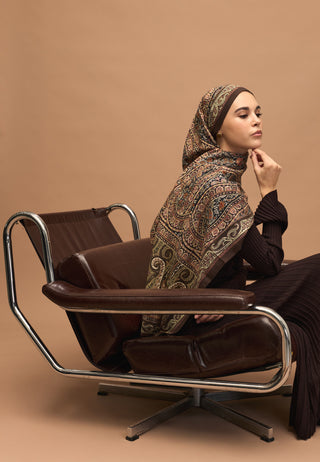 NORDIC PAISLEY DESEN ŞAL KAHVE