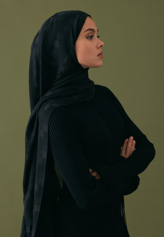 Nori Silky Jacquard Hijab Black