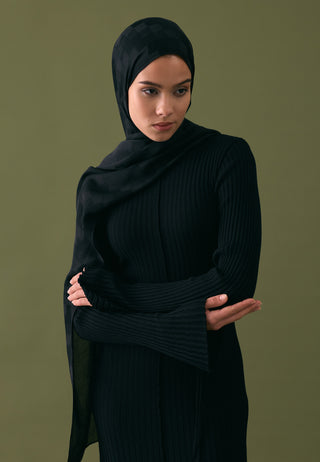 Nori Silky Jacquard Hijab Black