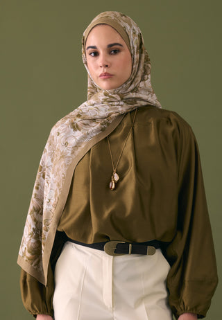 SUMMER BLOOM DESEN RAMİ ŞAL VİZON