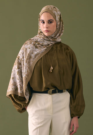 SUMMER BLOOM DESEN RAMİ ŞAL VİZON