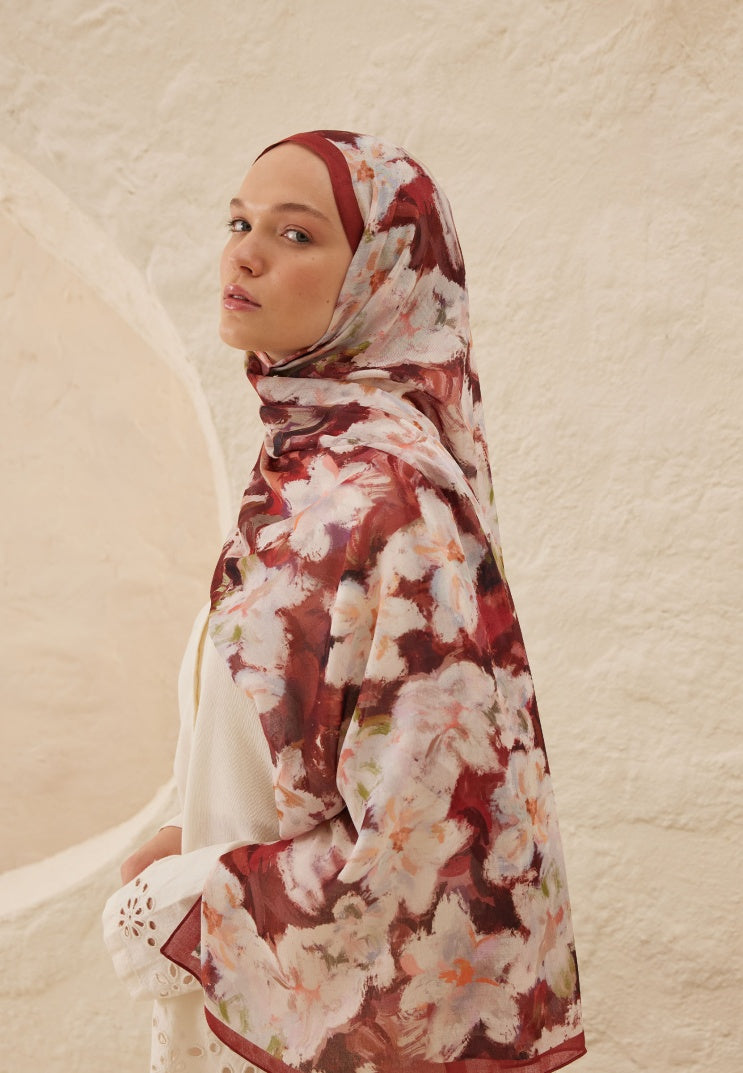 Dora Pattern Rami Hijab Dusty Rose