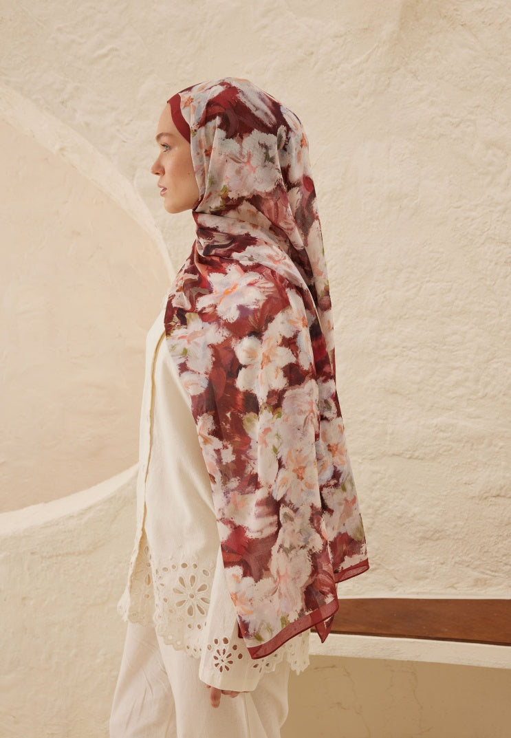 Dora Pattern Rami Hijab Dusty Rose