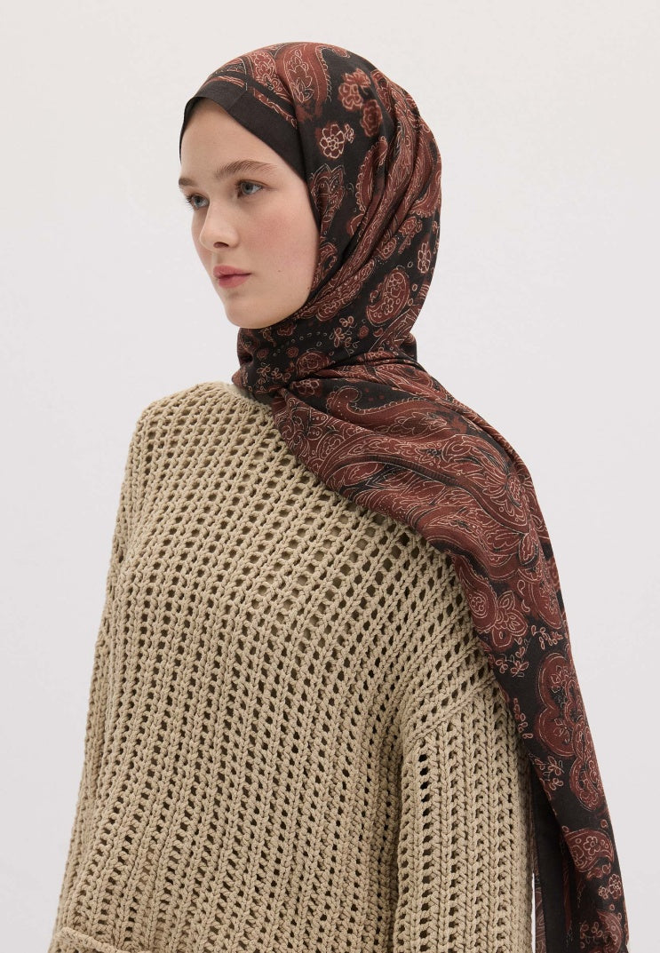 Freda Pattern Hijab Tile Brown