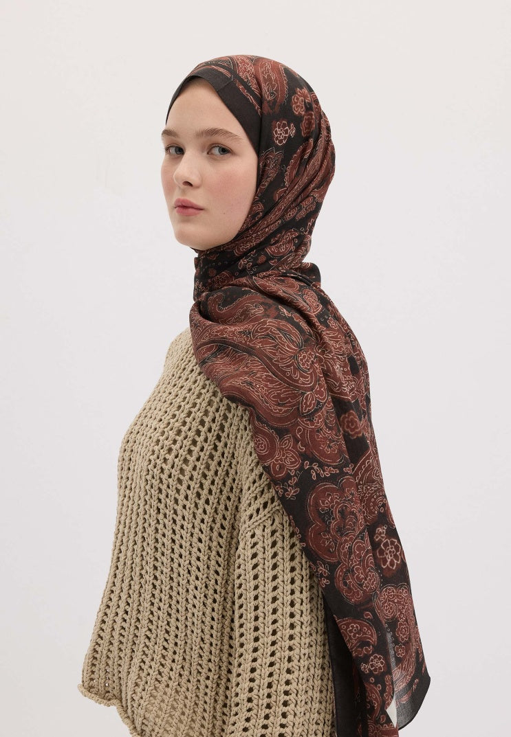 Freda Pattern Hijab Tile Brown