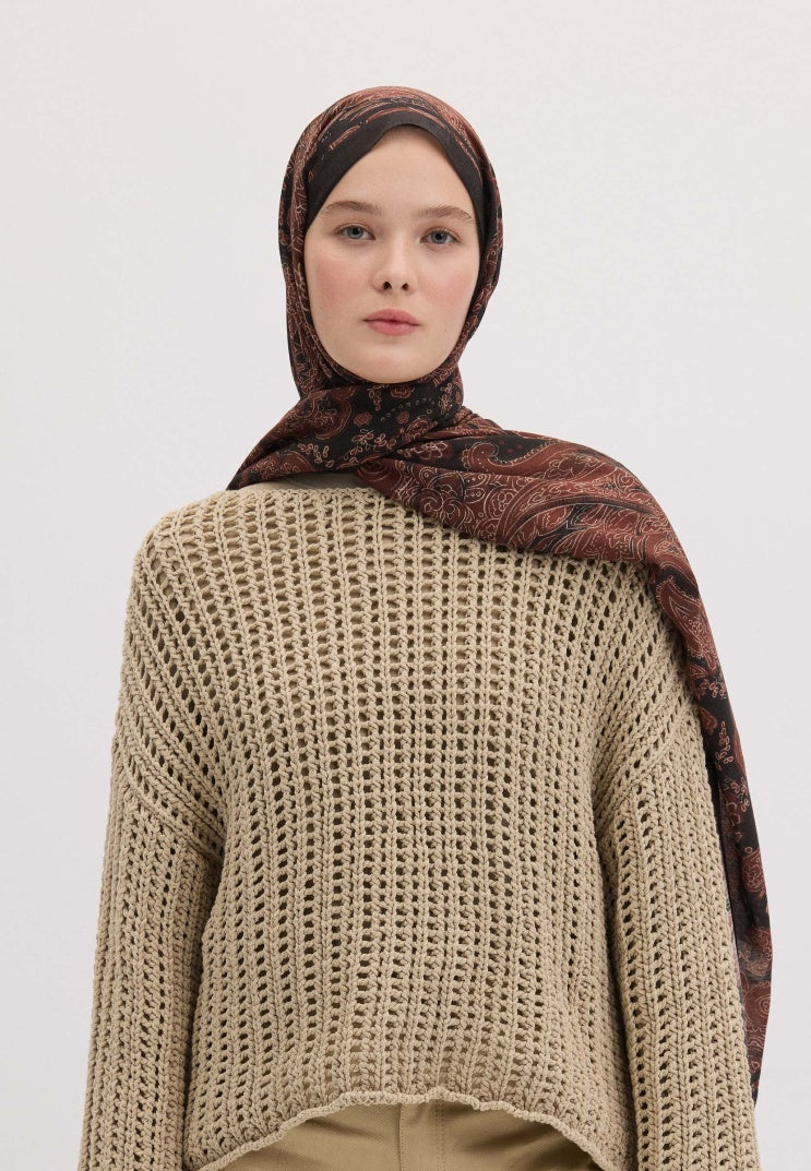 Freda Pattern Hijab Tile Brown