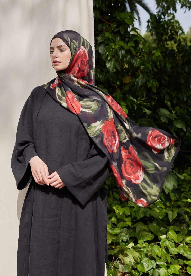 Summer Rose Pattern Rami Hijab Red