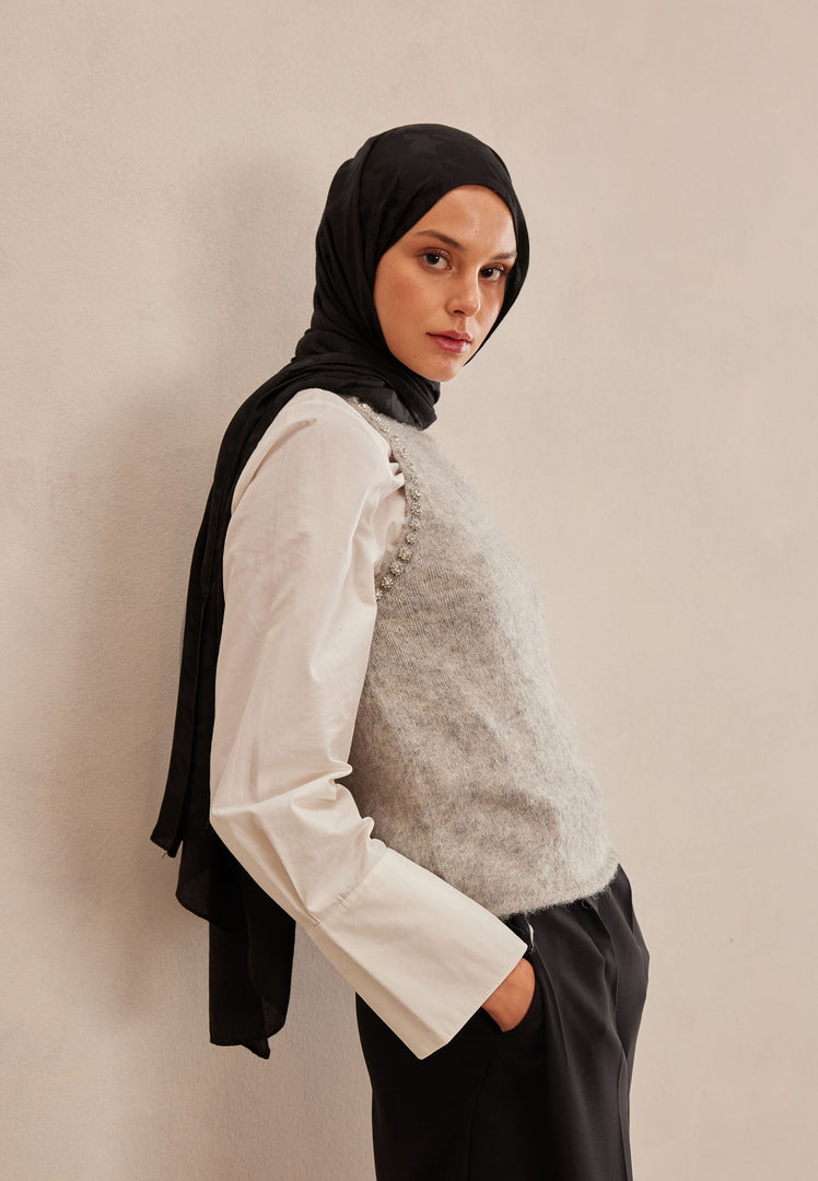 Houndstooth Jacquard Hijab Black
